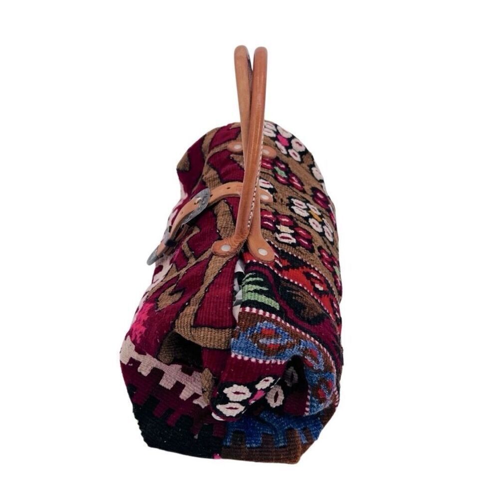 The Elephant Walk Bag Leather Fabric Red Brown Hand Crafted - Picture 3 of 8